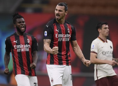 Zlatan Ibrahimovic celebrates his goal for AC Milan.