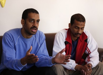 Alexanda Kotey, left, and El Shafee Elsheik in an interview at a security centre in Syria in 2018.
