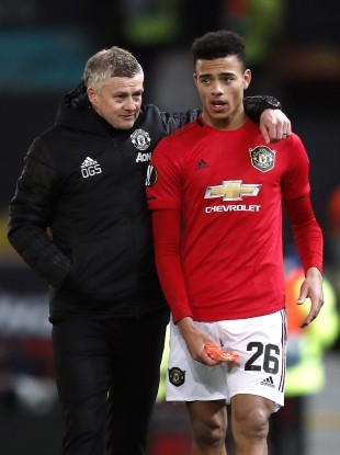 Ole Gunnar Solskjaer with Mason Greenwood after Manchester United's game against Club Bruges back in February.
