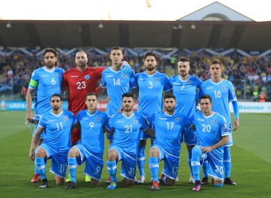 The San Marino team pictured before a European Championship qualifier against Scotland last year.