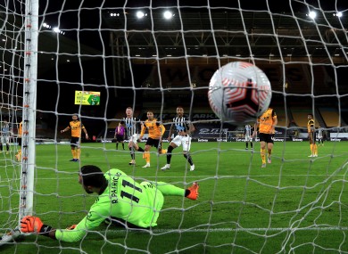 Newcastle's equaliser hits the net.