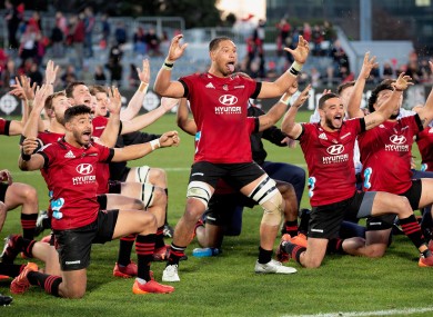 The Crusaders' haka before their game against the Highlanders.