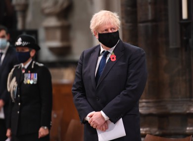 Boris Johnson at Westminster Abbey during a service to mark Armistice Day.