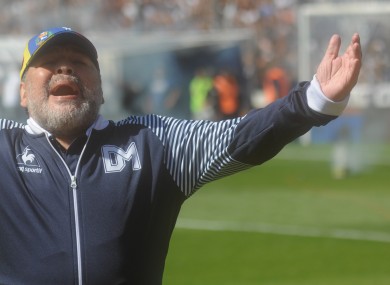 Maradona during Gimnasia's match against La Plata on Saturday.