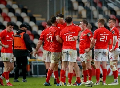 Munster celebrate after their victory over the Dragons last weekend.