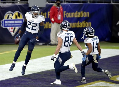Derrick Henry celebrates his game-winning TD.