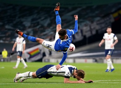 The incident that led to the penalty for Harry Kane against Brighton.
