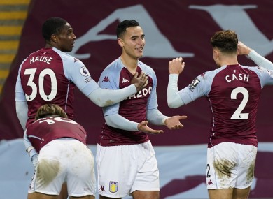 Aston Villa's Anwar El Ghazi celebrates scoring.