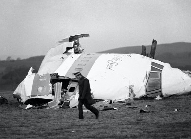 The wrecked nose section of the Pan-Am Boeing 747 in Lockerbie, Scotland.