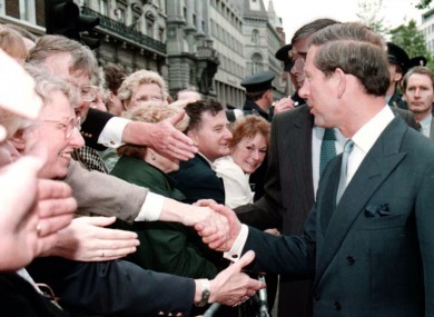 People greet Prince Charles as he went for an informal walkabout along Dublin’s College Green in 1995