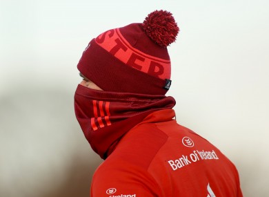 Rory Scannell pictured during a Munster training session yesterday at the University of Limerick.
