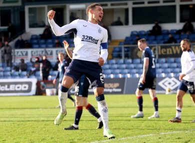 James Tavernier celebrates after scoring for Rangers against Ross County.