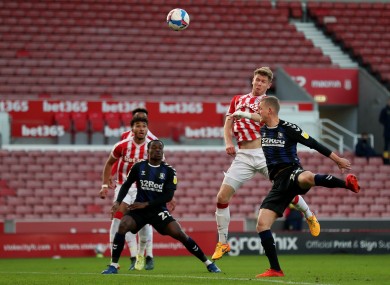 Stoke City's Nathan Collins scores.