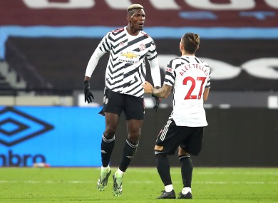 Manchester United's Paul Pogba (left) celebrates scoring his side's first goal of the game.