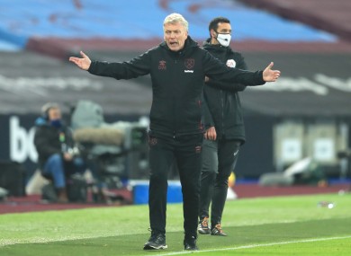 West Ham United manager David Moyes gestures on the touchline.