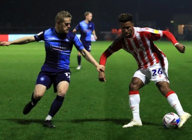 Wycombe Wanderers and Ireland winger Daryl Horgan (left) with Stoke City's Tyrese Campbell.