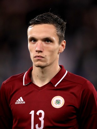 File photo of Jurkovskis playing for Latvia in an U21 International against England in 2019.