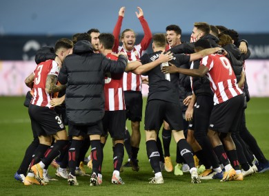 Bilbao players celebrate the victory.