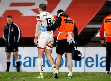 Jacob Stockdale leaves the field of play during Ulster's Guinness Pro14 win against Munster.