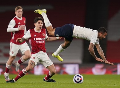 Arsenal's Hector Bellerin trips Manchester City's Gabriel Jesus during the clash at the Emirates Stadium.