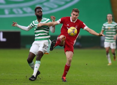 Celtic goalscorer Odsonne Edouard tangles with Aberdeen defender and former Ireland U21 captain Tommie Hoban.