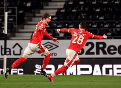 Nottingham Forest's James Garner celebrates scoring.