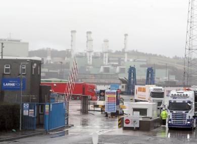Trucks leaving Larne Port in Northern Ireland.