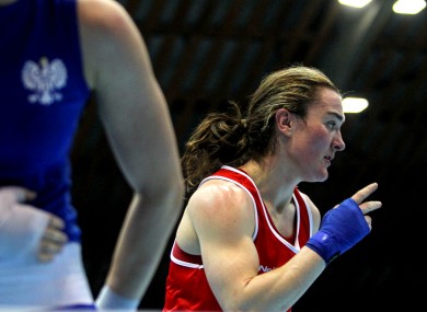 Kellie Harrington celebrates winning on her return to competitive action in Bulgaria.