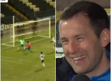 Michael Doyle makes a smart save (L) and speaks about his incredible 75 minutes between the sticks (R).