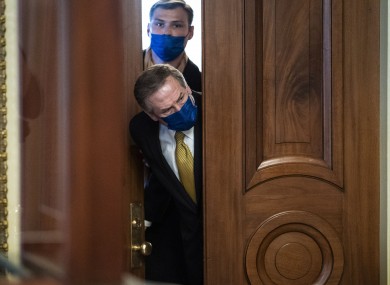 Michael van der Veen, lawyer for former President Donald Trump, looks out from the Senate floor to the Senate Reception