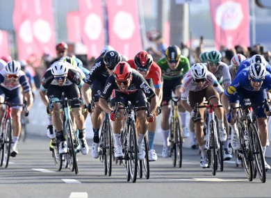 Caleb Ewan holds off Sam Bennett to win the seventh and final stage of the UAE Tour.