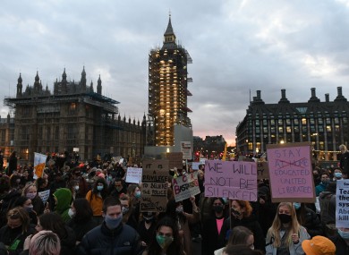 Demonstrators on Westminster Bridge, central London