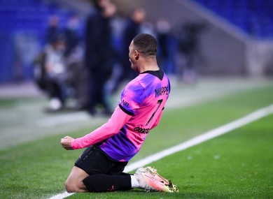 Mbappe celebrates his goal.