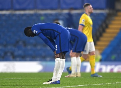 Chelsea defender Antonio Rudiger reacts at full-time.
