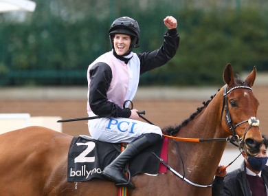 Rachael Blackmore and Bob Olinger after their Ballymore Novices’ Hurdle victory at Cheltenham.