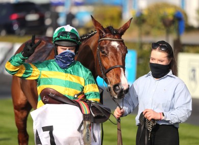 Jody McGarvey celebrates Janidil's win.