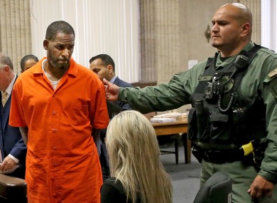 R Kelly during a hearing at the Leighton Criminal Court building, in Chicago