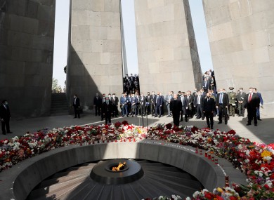 Armenian prime minister Nikol Pashinyan attends a memorial service