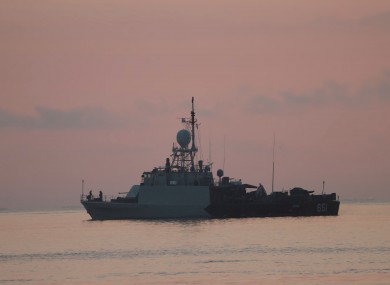 An Indonesian navy patrol ship sails to join the search for submarine KRI Nanggala