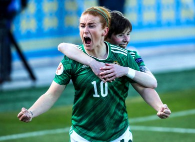 Northern Ireland's Rachel Furness celebrates scoring a goal.