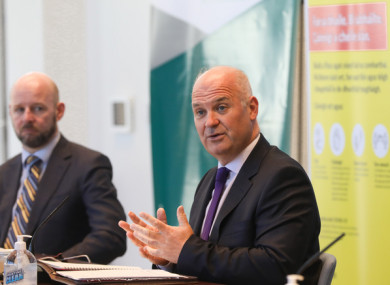 CMO Dr Tony Holohan and Professor Philip Nolan at a press briefing last month.