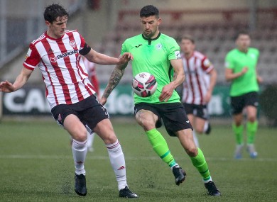 Derry City's Eoin Toal and Adam Foley of Finn Harps.