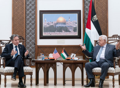 US secretary of state Antony Blinken with Palestinian president Mahmoud Abbas.