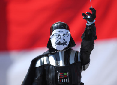 A figure of Darth Vader with the face of Belarusian President Alexander Lukashenko