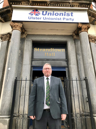 New UUP leader Doug Beattie outside Ulster Unionist headquarters on the Belmont Road, Belfast