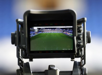A general view of a TV camera at a Premier League match.