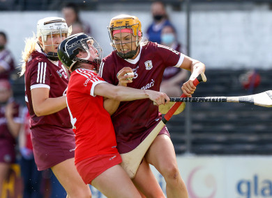 Cork's Amy O’Connor and Sarah Dervan of Galway.