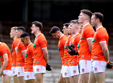 Armagh stand for the national anthem before their tie against Monaghan.