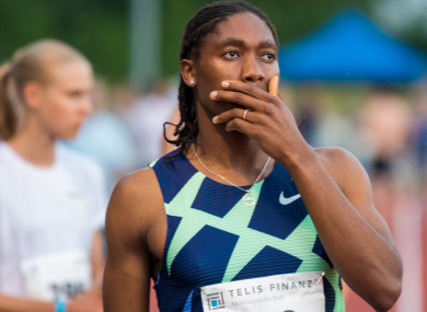 Caster Semenya holds her hand over her mouth. The two-time 800-metre Olympic champion from South Africa has once again missed out on qualifying for the Summer Games in Tokyo.