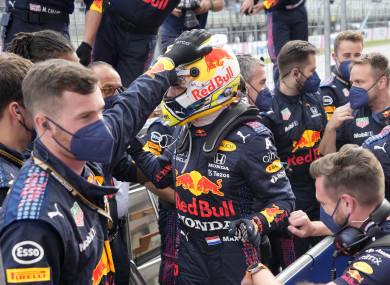 Max Verstappen celebrates after his win.